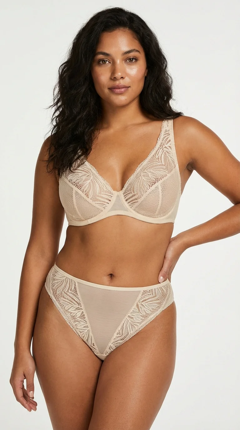 Orta Bikini Külot Tül Yan Bant Şeffaf İç Çamaşırı Model Ecru - Detay Görünüm - LunaIntim